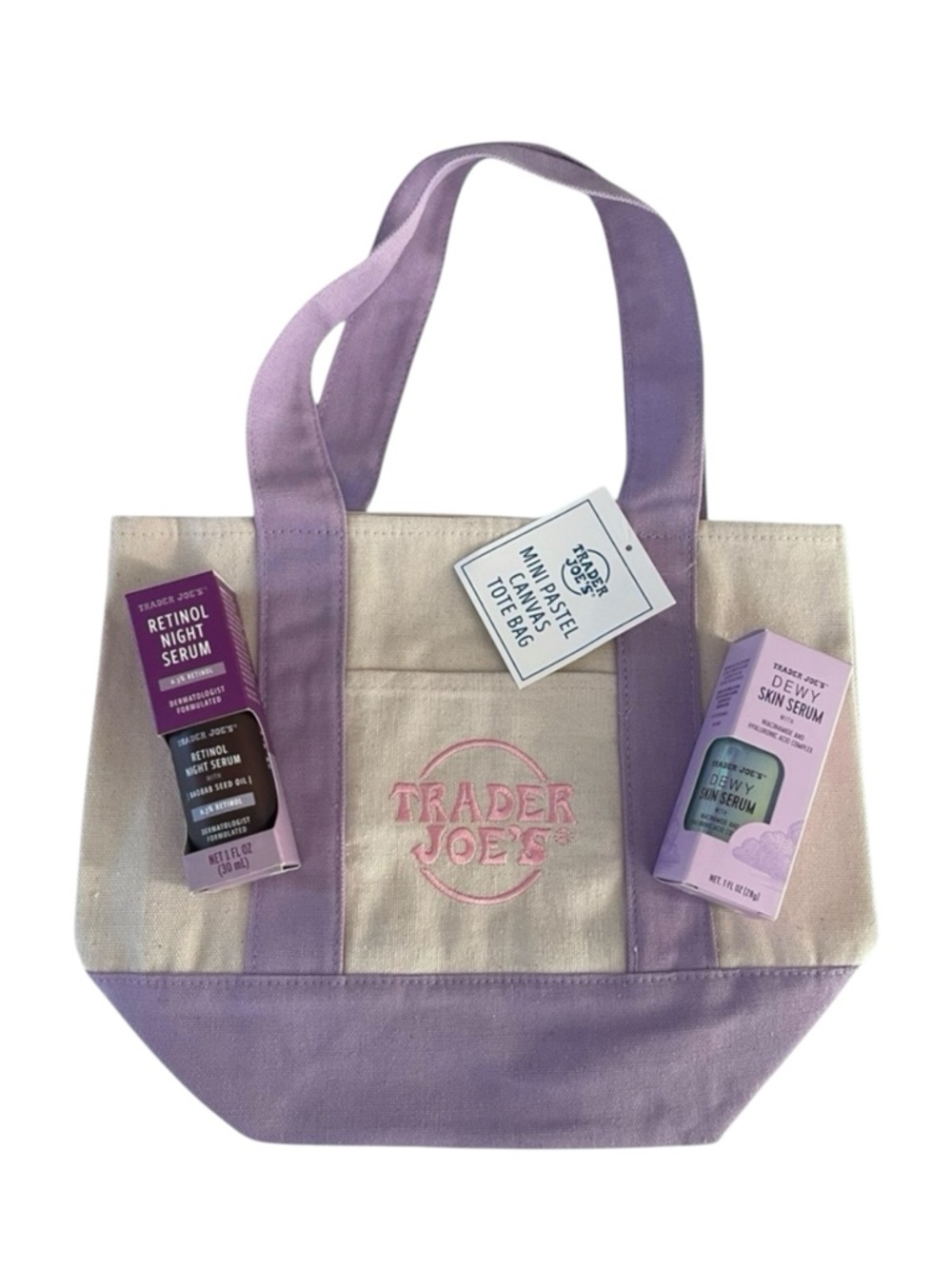 💜Trio Trader Joe’s Mini Canvas Tote Bag, Dewy Skin Serum & Retinol Night Serum